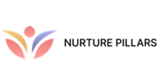 NURTURE PILLARS logo written in black font color with an image of flowers and leaves in different colors